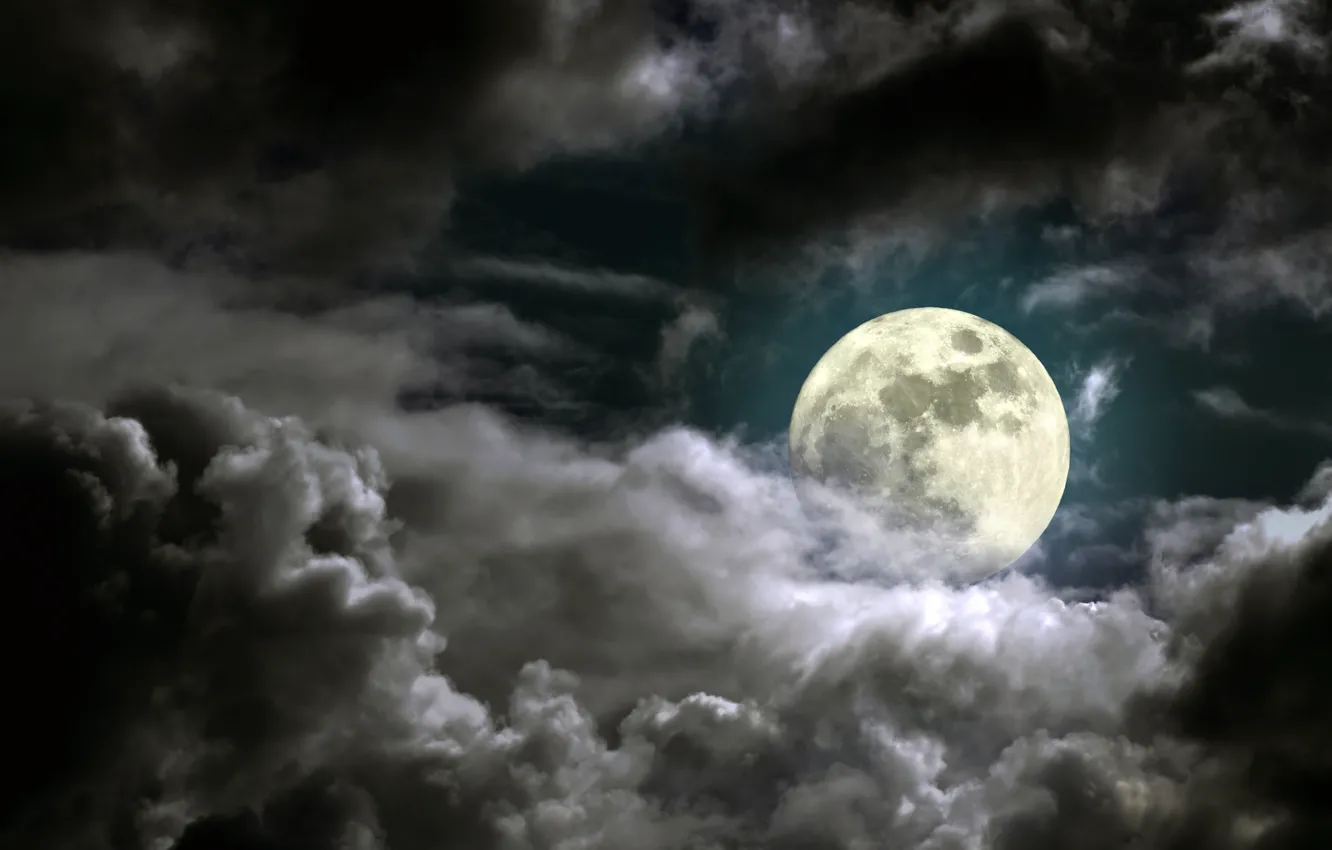 Photo wallpaper the sky, moonlight, sky, moonlight, full moon, full moon, cloudy night, cloudy night