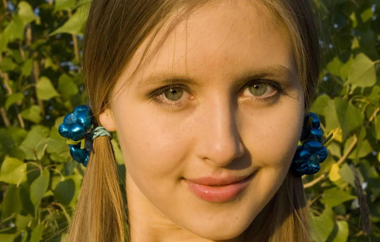 Photo wallpaper girl, green eyes, long hair, nature, smile, beautiful, twintails, pretty