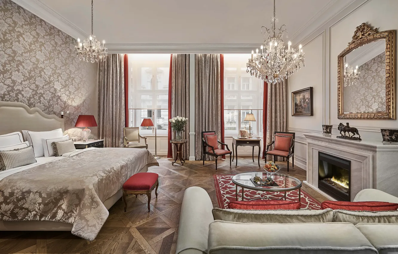 Photo wallpaper room, interior, fireplace, Vienna, Bel Etage Deluxe, Hotel Sacher