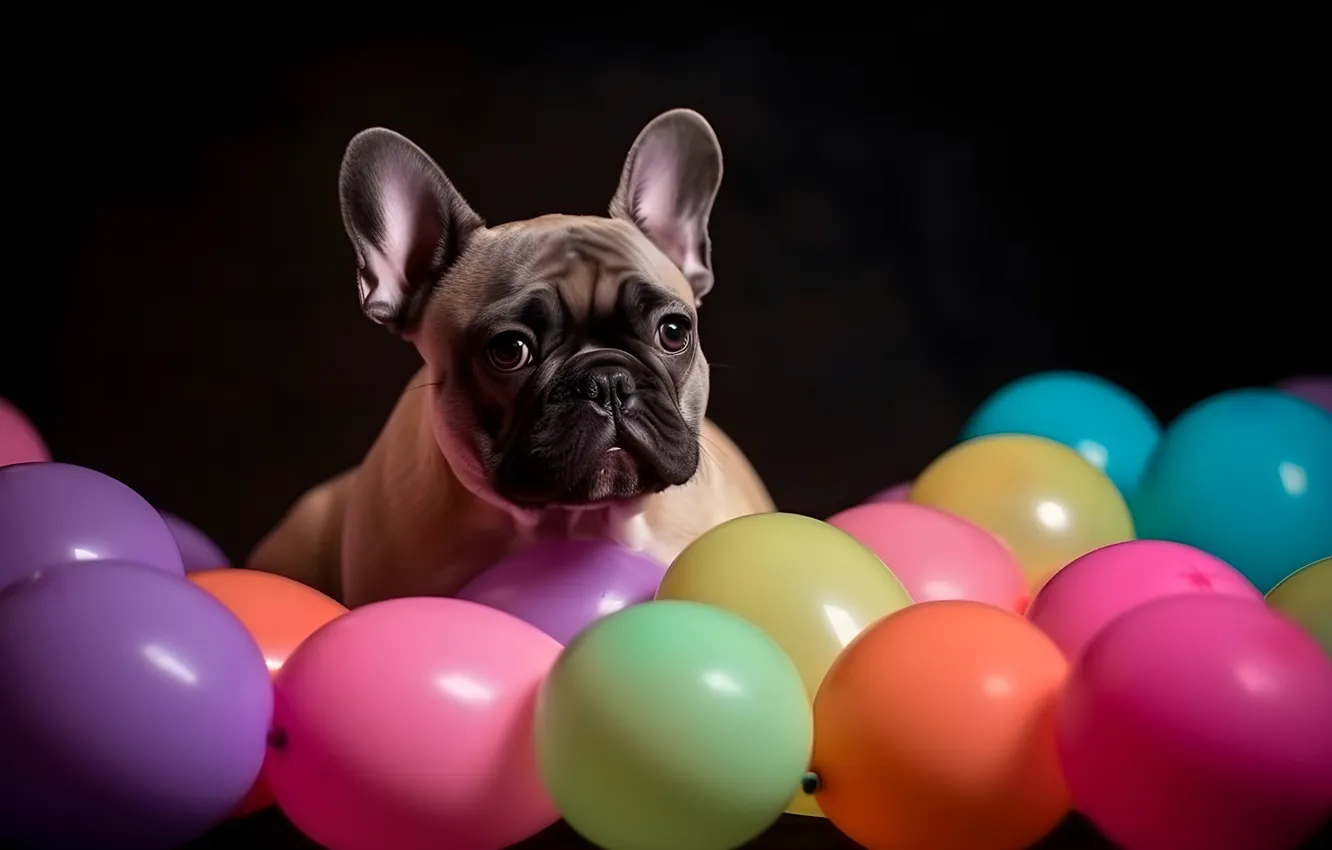 Photo wallpaper dog, balloons, AI art, neural network