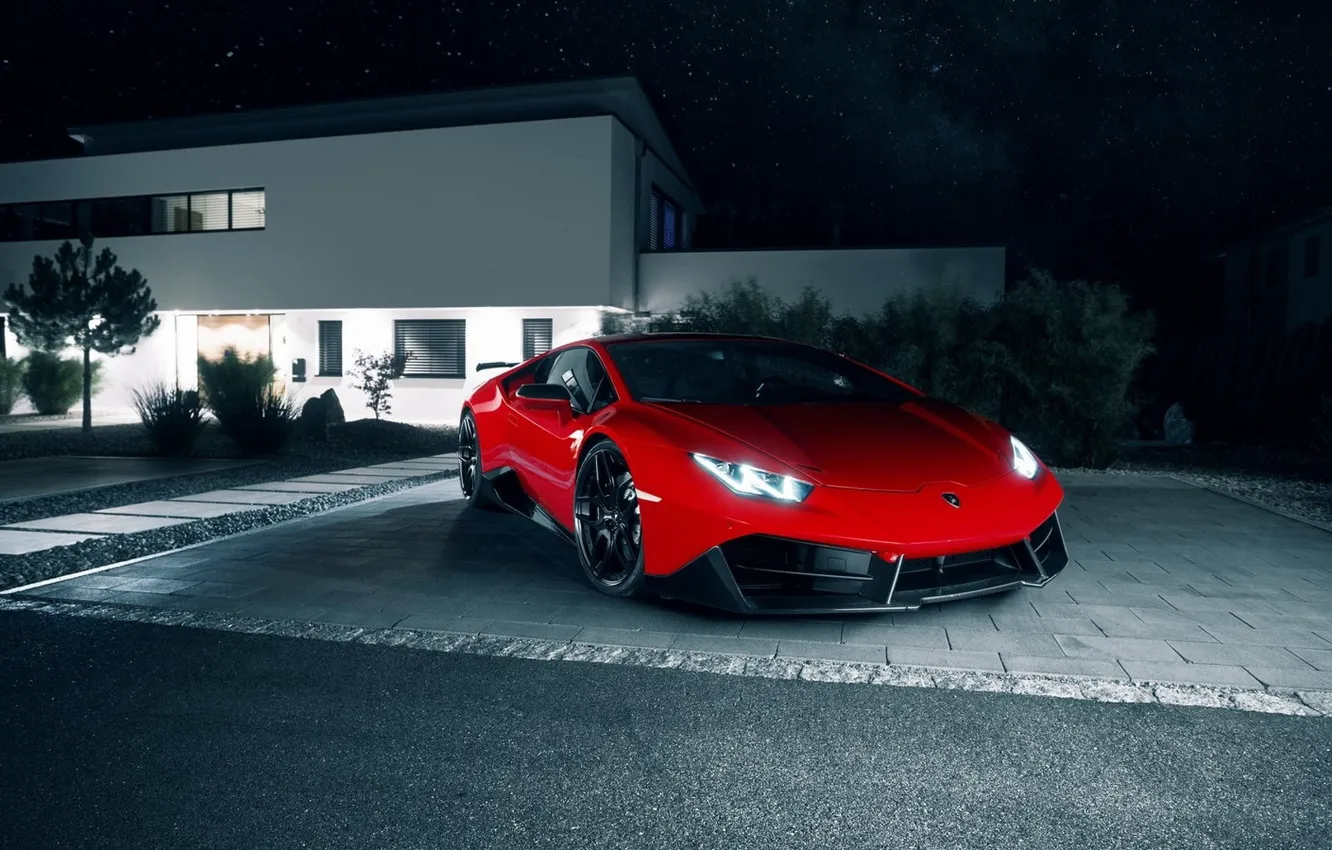 Photo wallpaper night, red, Lamborghini, Lamborghini, Novitec, Lamborghini Huracan