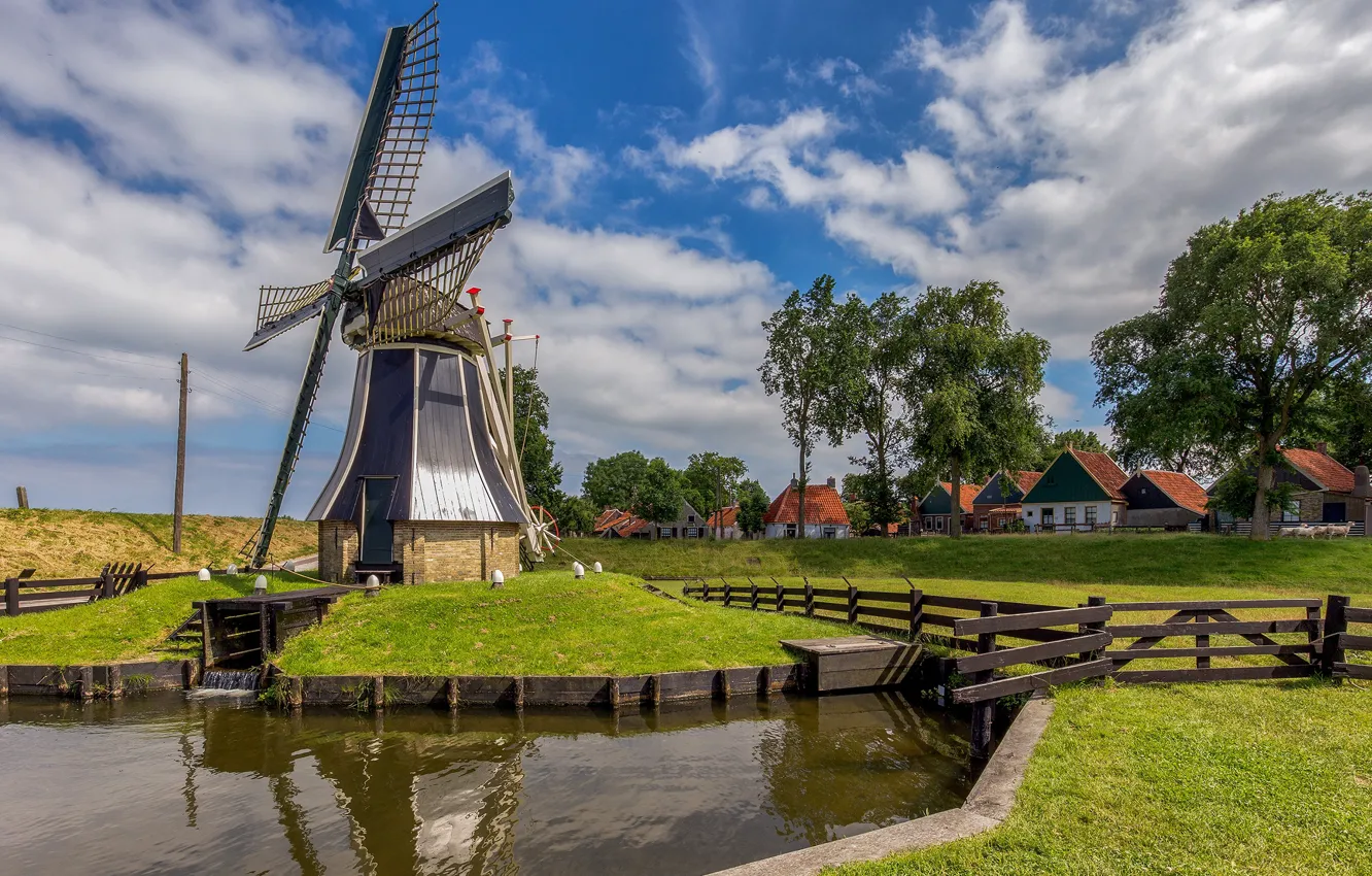 Photo wallpaper summer, nature, home, mill, Netherlands, pond, Netherlands, Enkhuizen