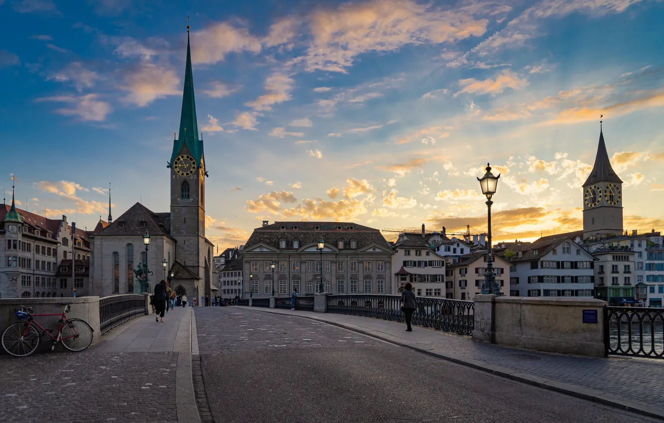 Photo wallpaper road, asphalt, sunset, bridge, the city, photo, street, tower