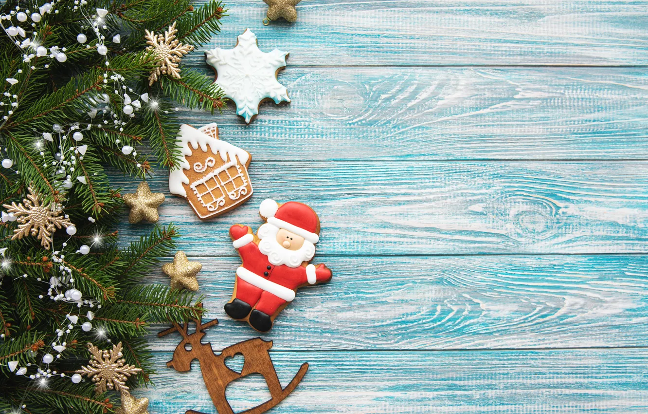 Photo wallpaper decoration, new year, Christmas, Christmas, wood, cookies, decoration, gingerbread