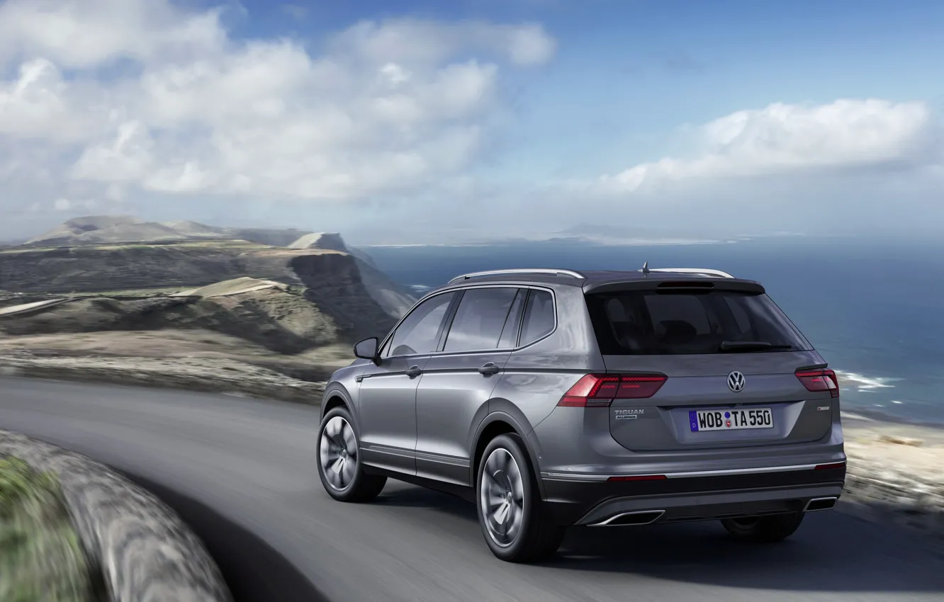 Photo wallpaper grey, rocks, coast, Volkswagen, Tiguan