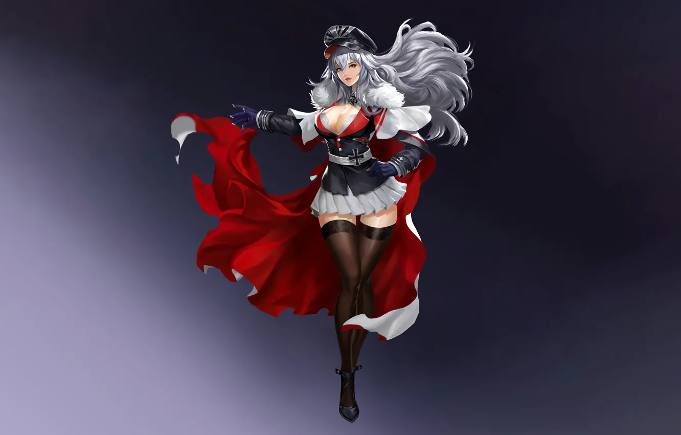 Photo wallpaper girl, sexy, cleavage, blouse, thighhighs, long hair, boobs, anime