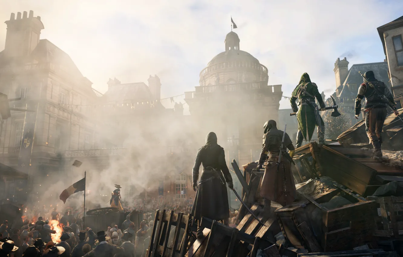 Photo wallpaper the city, France, flag, assassin, Assassin's Creed: Unity