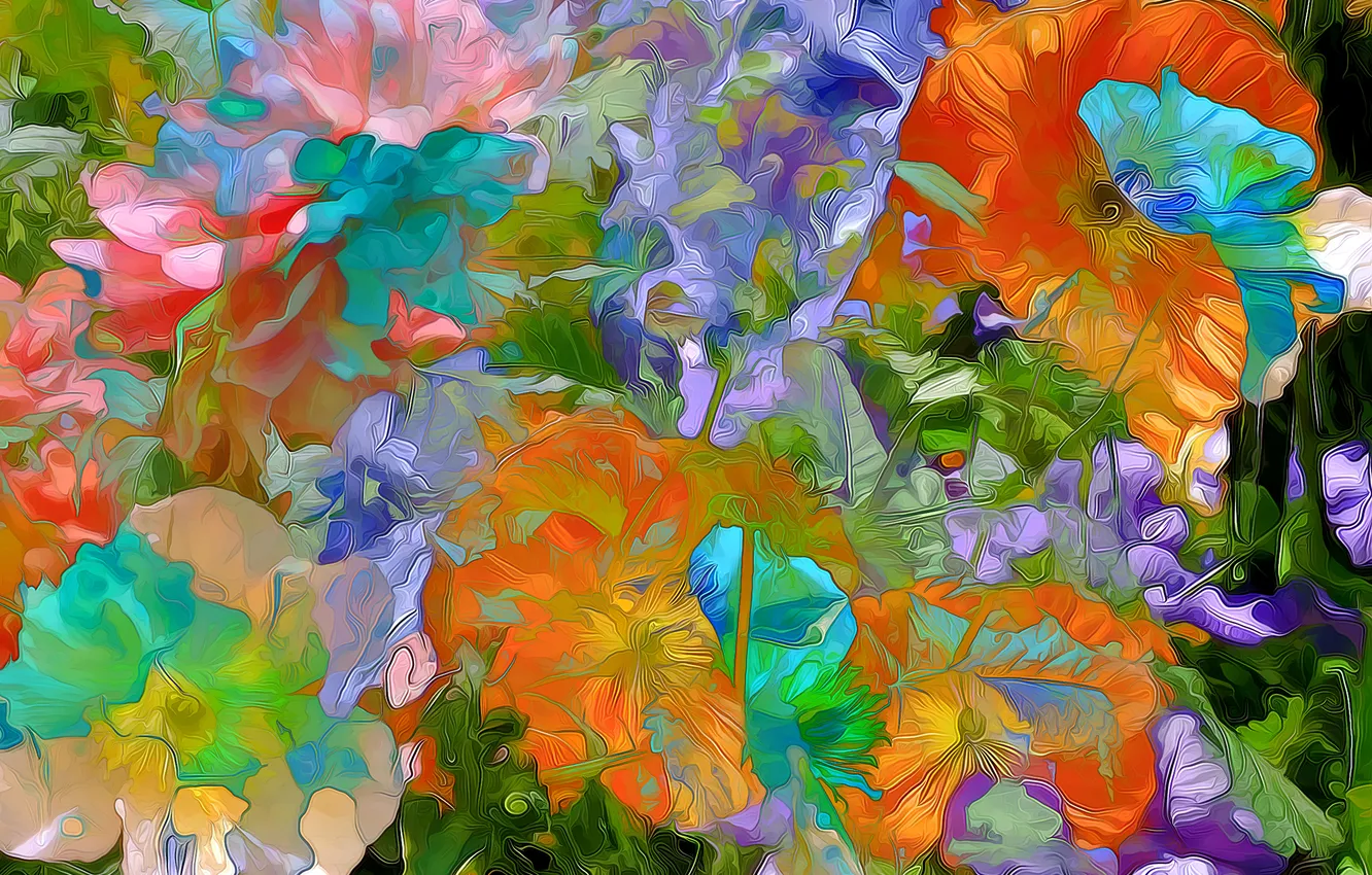 Photo wallpaper line, flowers, nature, rendering, petals, garden