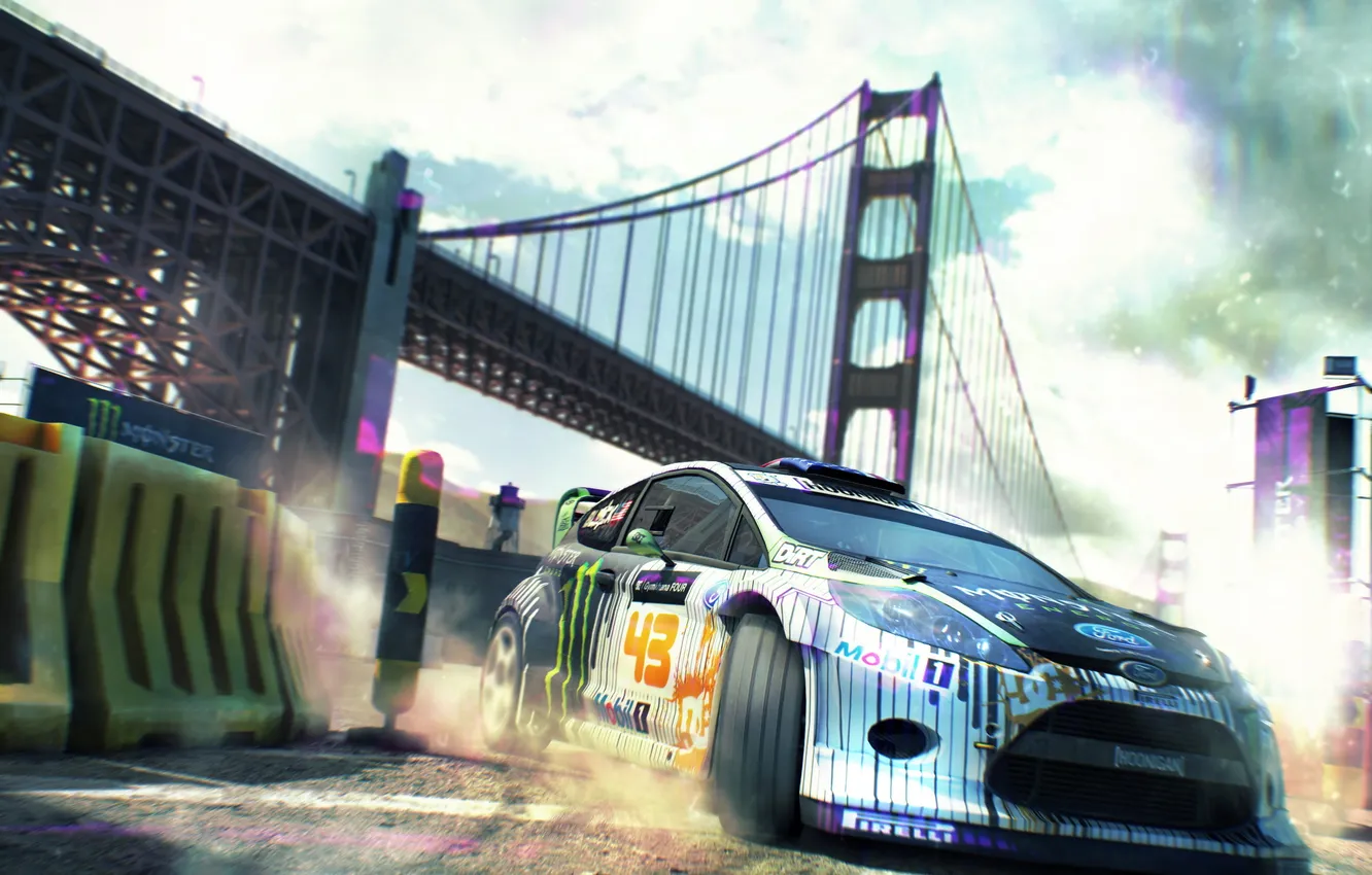Photo wallpaper bridge, race, car, ford, San Francisco, dirt showdown