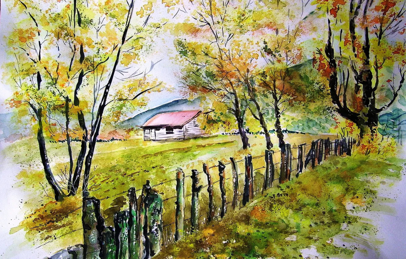 Photo wallpaper landscape, picture, watercolor