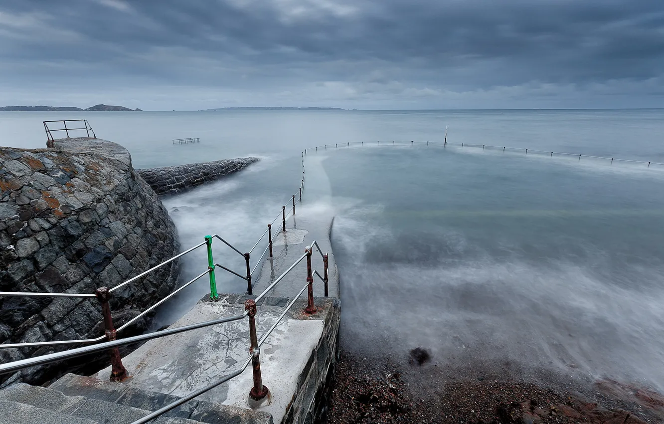 Photo wallpaper sea, landscape, night, stage