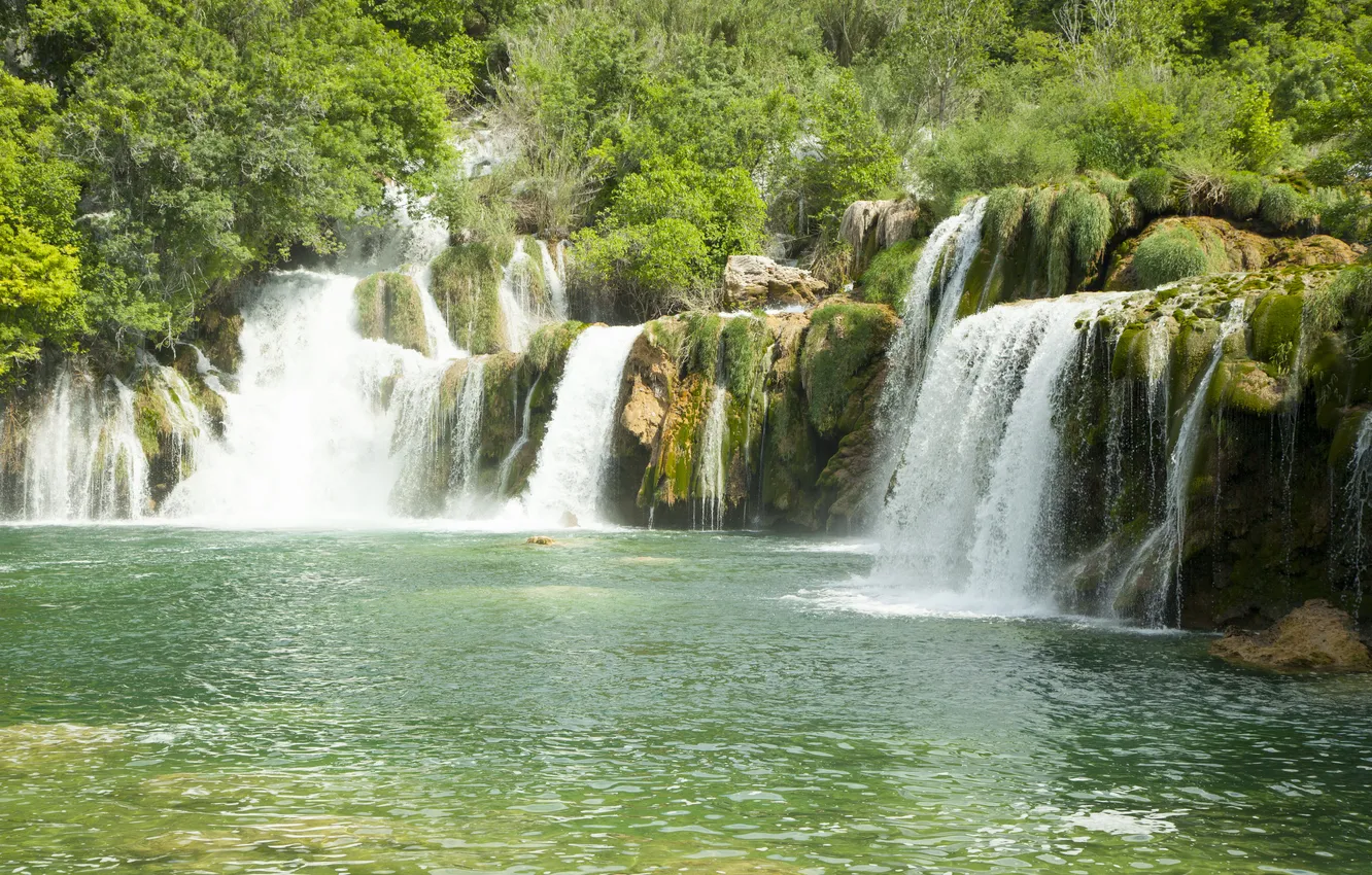 Photo wallpaper trees, nature, river, waterfall