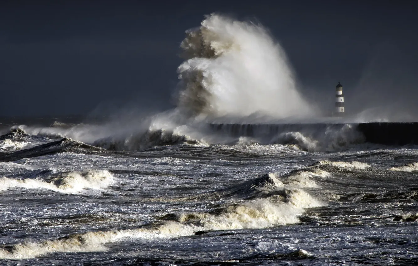 Photo wallpaper north sea, stormy, County Durham, Seaham Pier