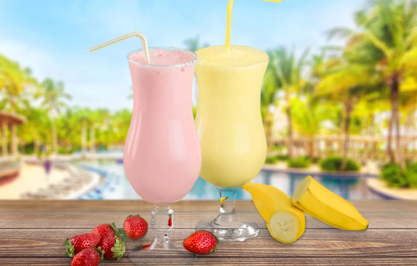 Photo wallpaper sea, beach, palm trees, cocktail, summer, beach, sea, paradise