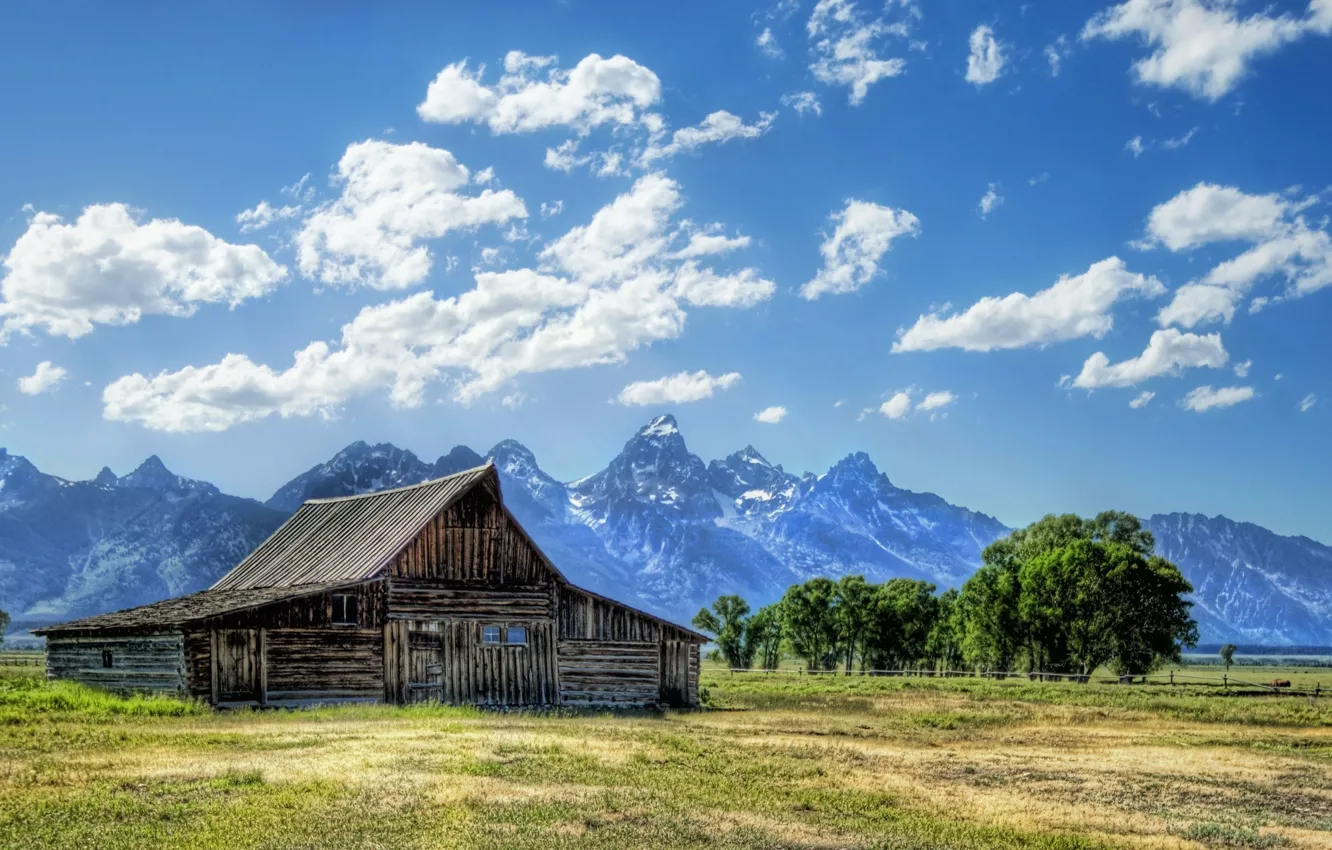 Photo wallpaper the sky, grass, landscape, house