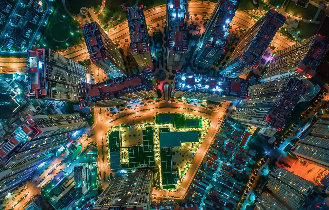 Photo wallpaper light, night, the city, lights, home, China, the view from the top, skyscrapers