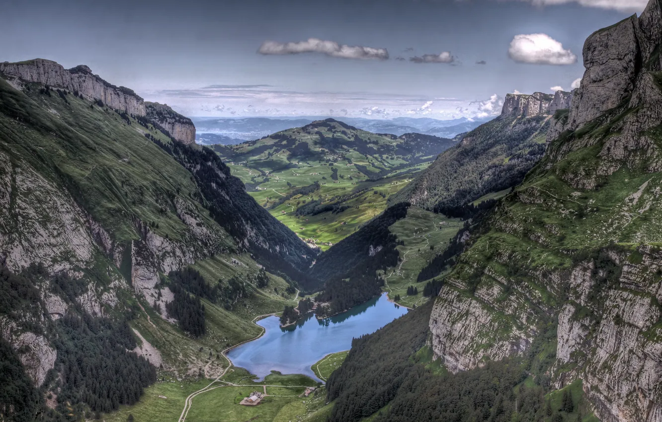 Photo wallpaper forest, mountains, nature, lake, view