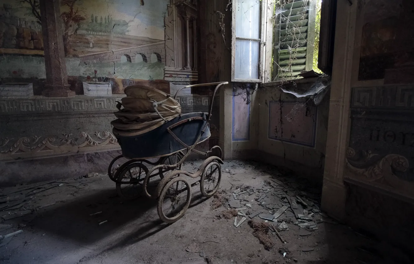 Photo wallpaper window, stroller, naturalism