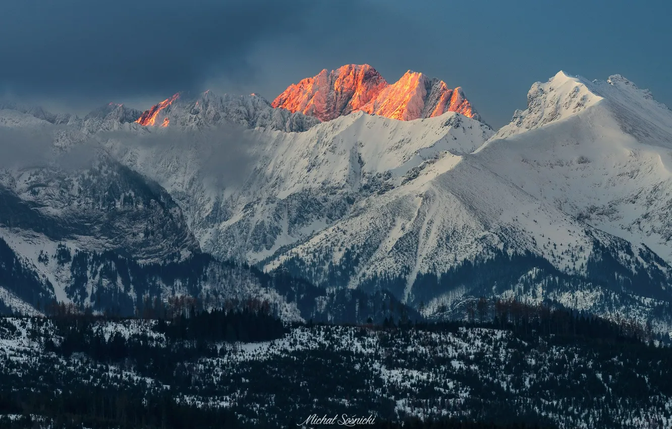 Photo wallpaper sunset, mountains, nature, dawn, Michał Sośnicki