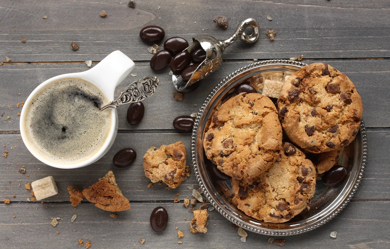Photo wallpaper coffee, cookies, Cup, chocolate, pills, oat, Iryna Melnyk