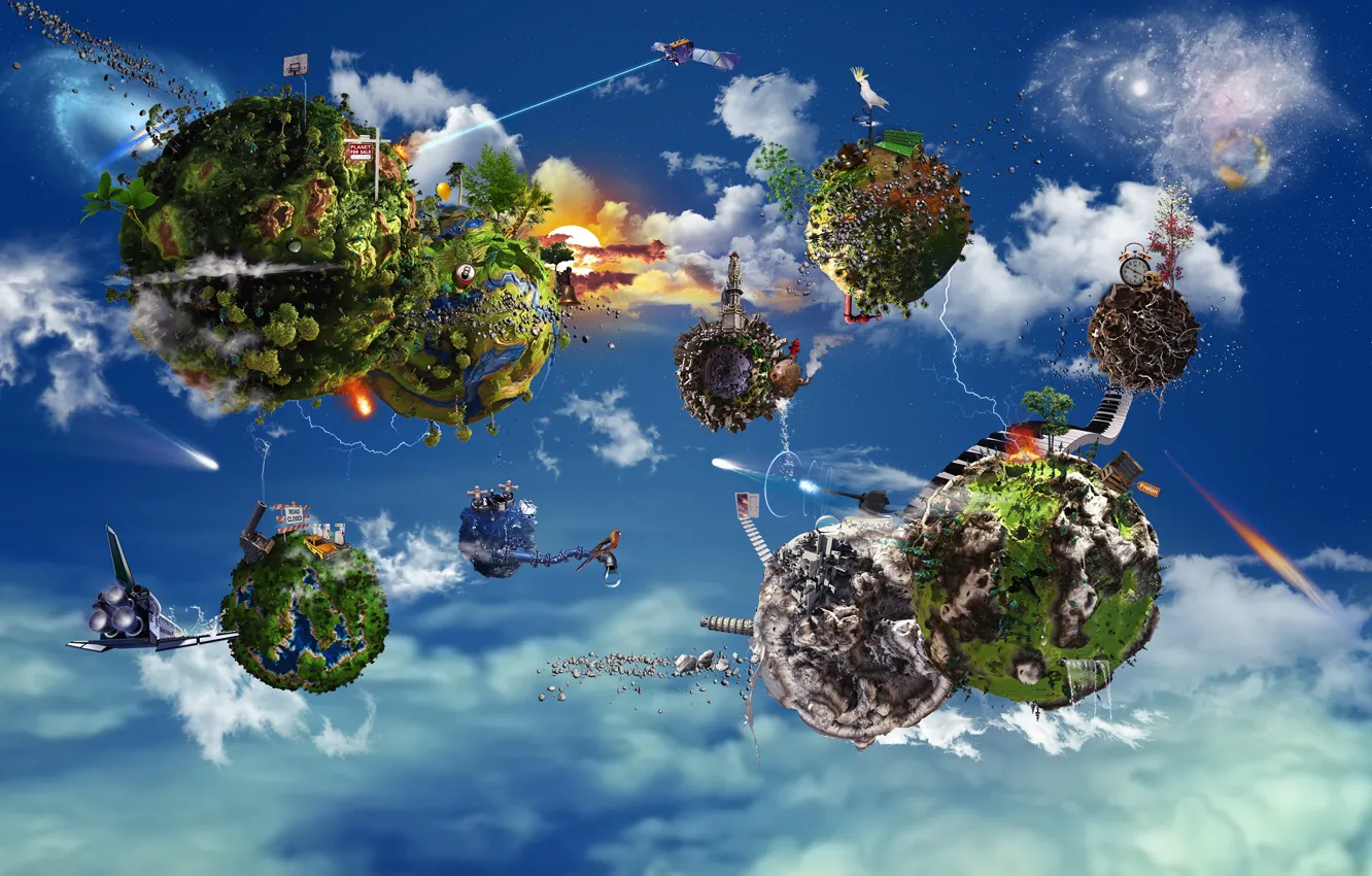 Photo wallpaper the sky, ship, planet