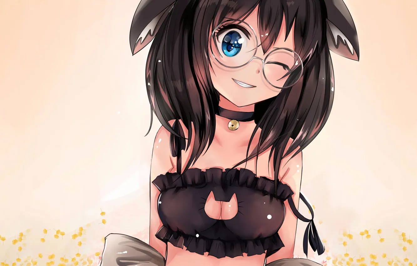 Photo wallpaper girl, sexy, lingerie, bra, cleavage, long hair, boobs, animal ears