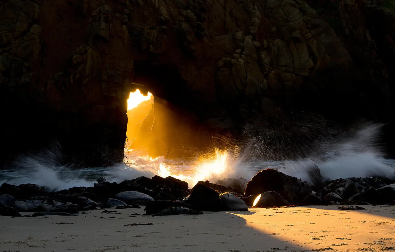 Photo wallpaper the ocean, rocks, California, Big Sur, McWay Falls, Julia Pfeiffer Burns State Park