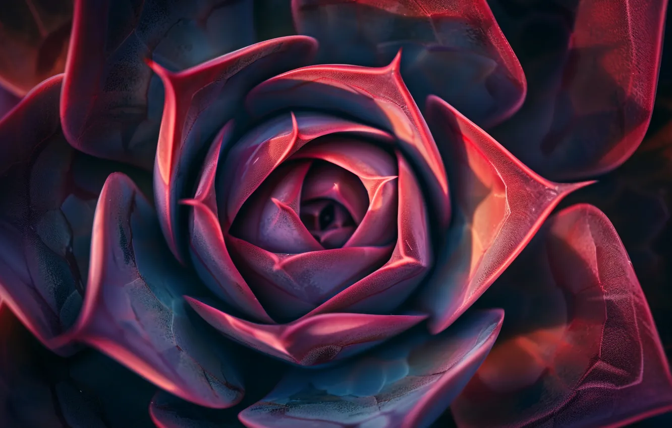 Photo wallpaper macro, flowers, petals, Burgundy, succulents, Echeveria, AI art, neural network