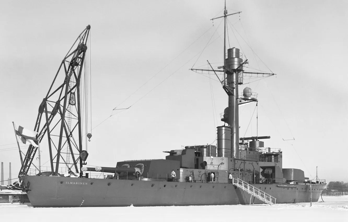 Photo wallpaper winter, Finland, battleship, Ilmarinen