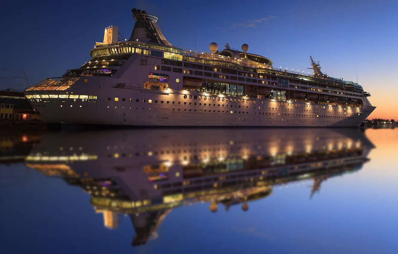 Photo wallpaper water, lights, reflection, the evening, liner, cruise ship