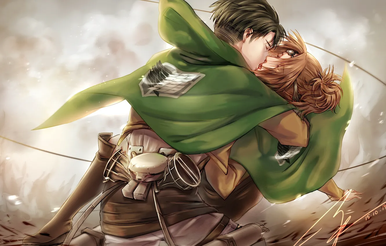 Photo wallpaper kiss, anime, art, Shingeki no Kyojin, Attack Of The Titans, The Invasion Of The Giants, …