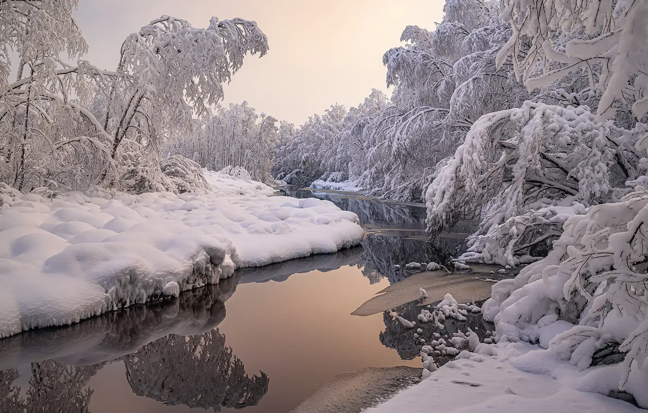Photo wallpaper winter, snow, river