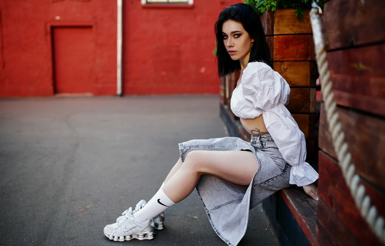 Photo wallpaper skirt, brunette, legs, sneakers, Sergey Bogatkov, Sergey Bogatkov