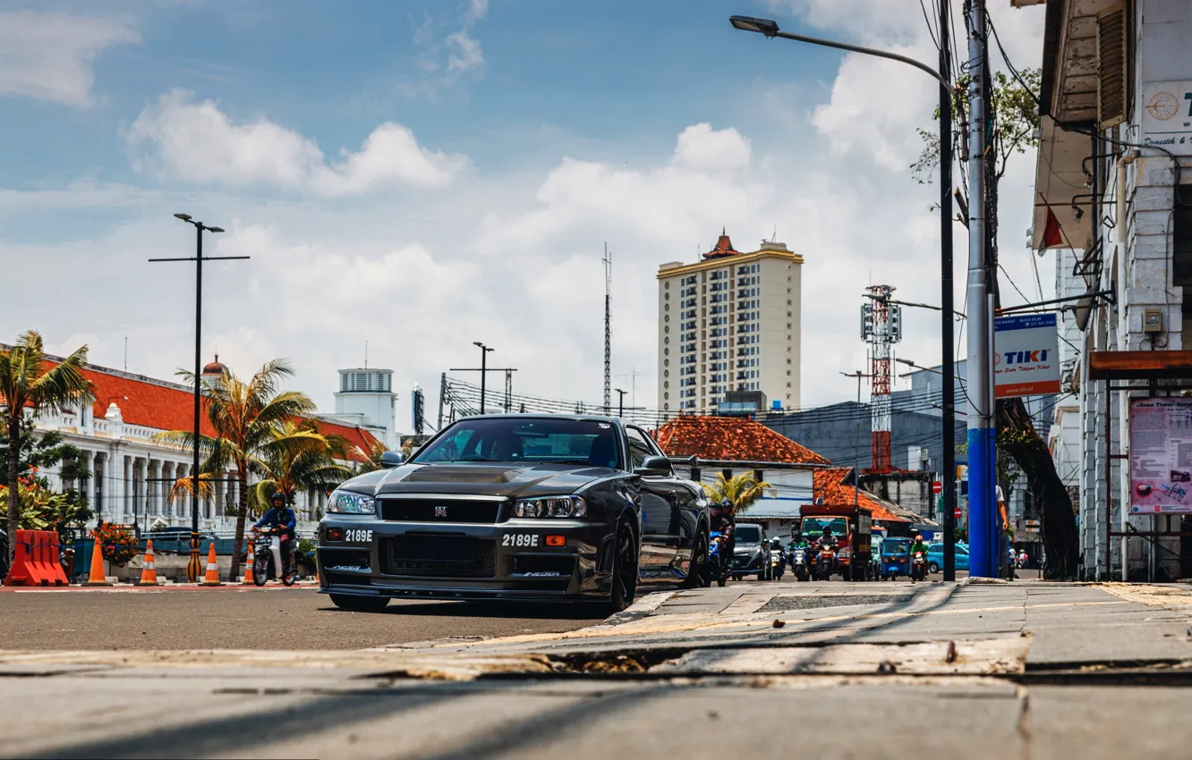 Photo wallpaper GT-R, Street, Shadow, R34, Street lights