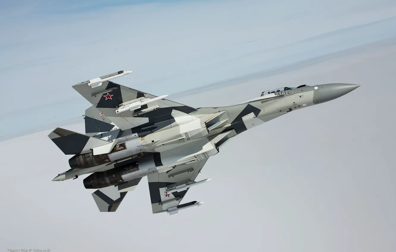 Photo wallpaper flight, fighter, missiles, su 35BM