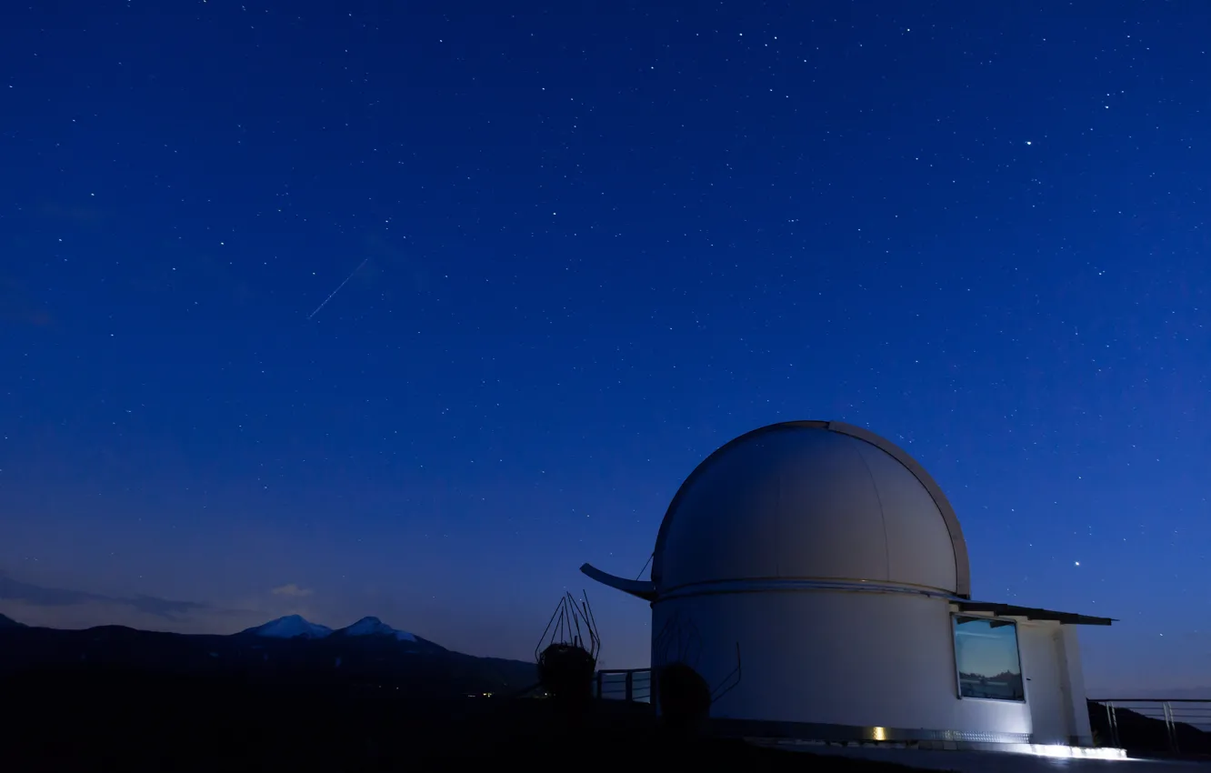 Photo wallpaper sky, mountains, clouds, stars, telescope, technology, long exposure, observation