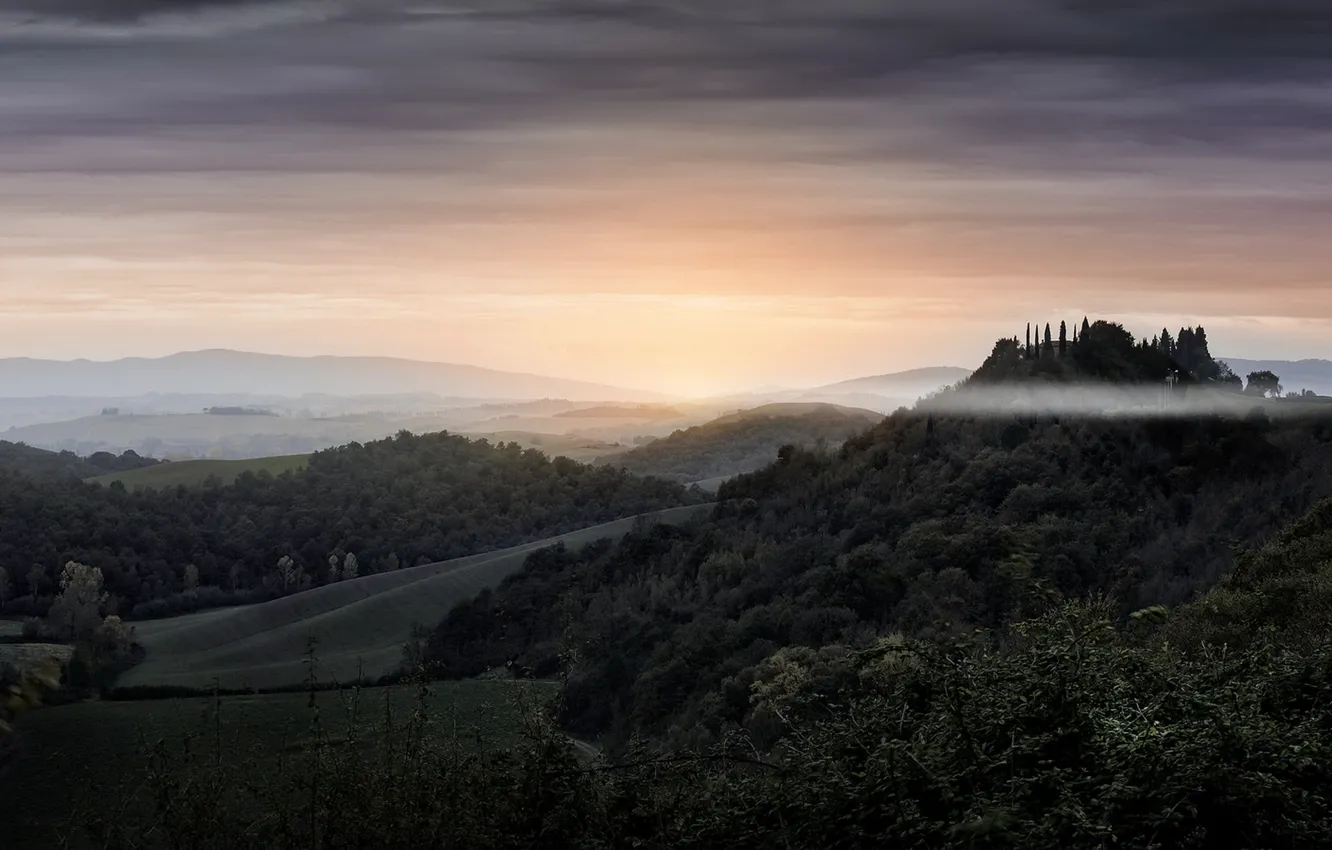 Photo wallpaper nature, fog, morning, Italy, Toskana charm