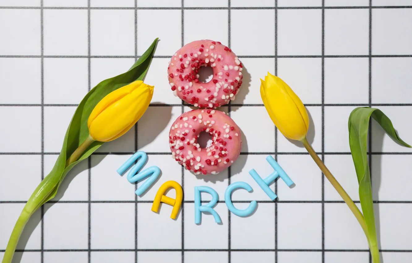 Photo wallpaper flowers, figures, tulips, March 8, flowers, tulips, spring, number