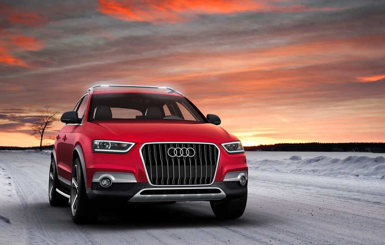 Photo wallpaper Audi, Sunset, The sky, Red, Logo, Grille, Jeep, The front