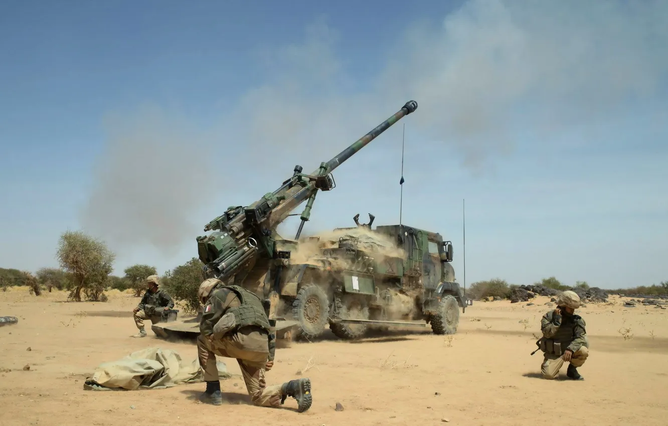 Photo wallpaper howitzer, French Army, Mali