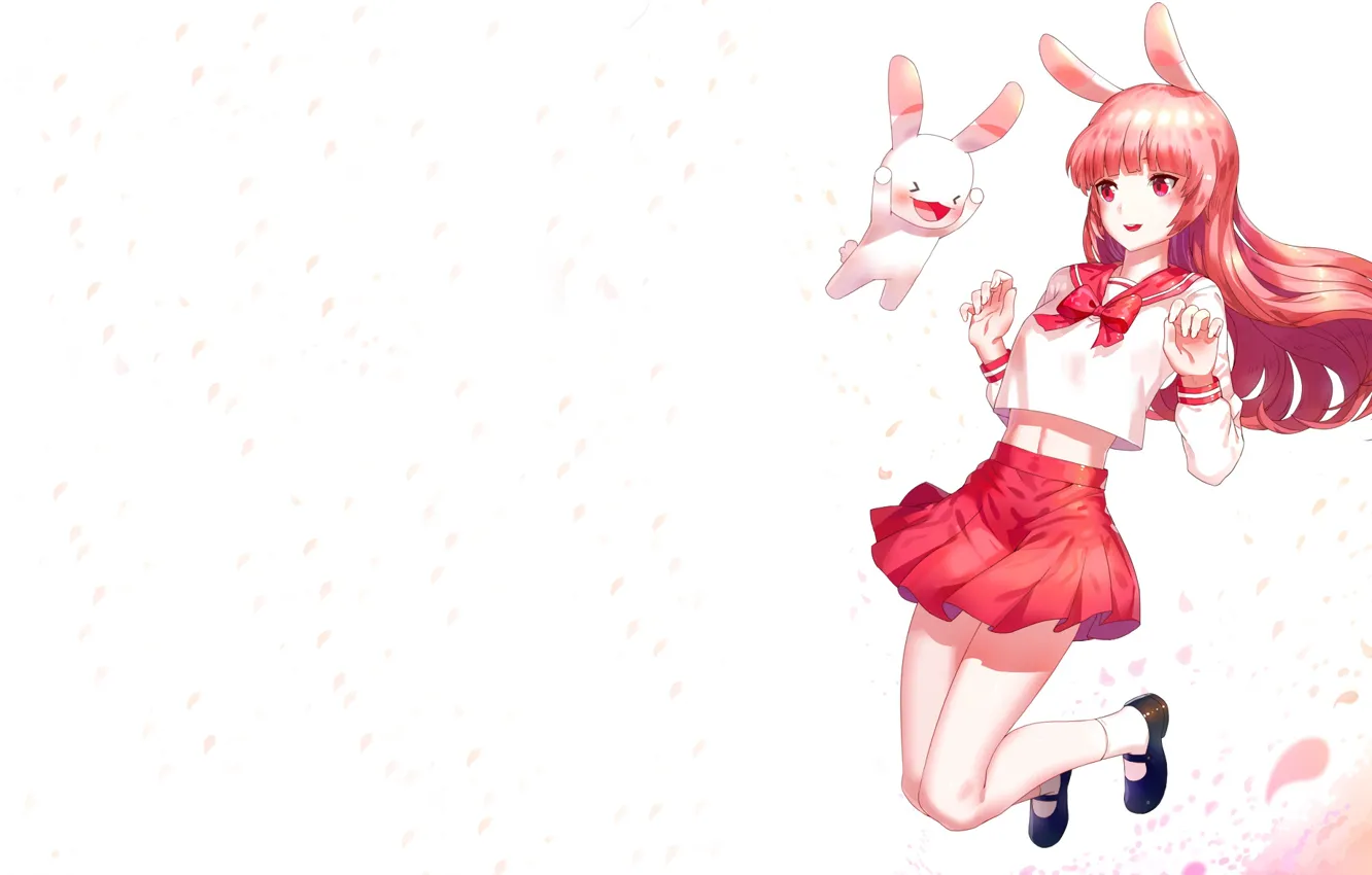 Photo wallpaper girl, white background, Bunny