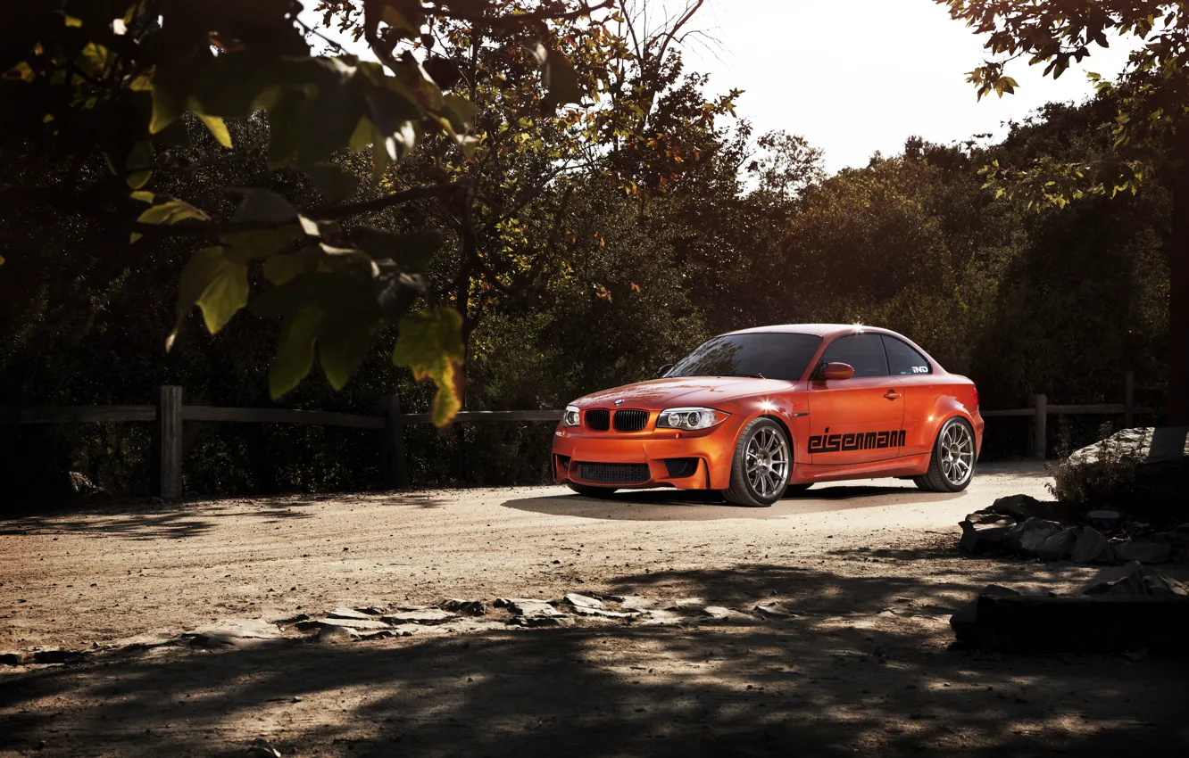 Photo wallpaper orange, BMW, BMW, orange, 1 series, E82