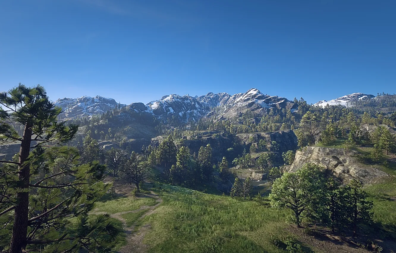 Photo wallpaper HDR, game, sky, trees, landscape, bridge, wood, mountain