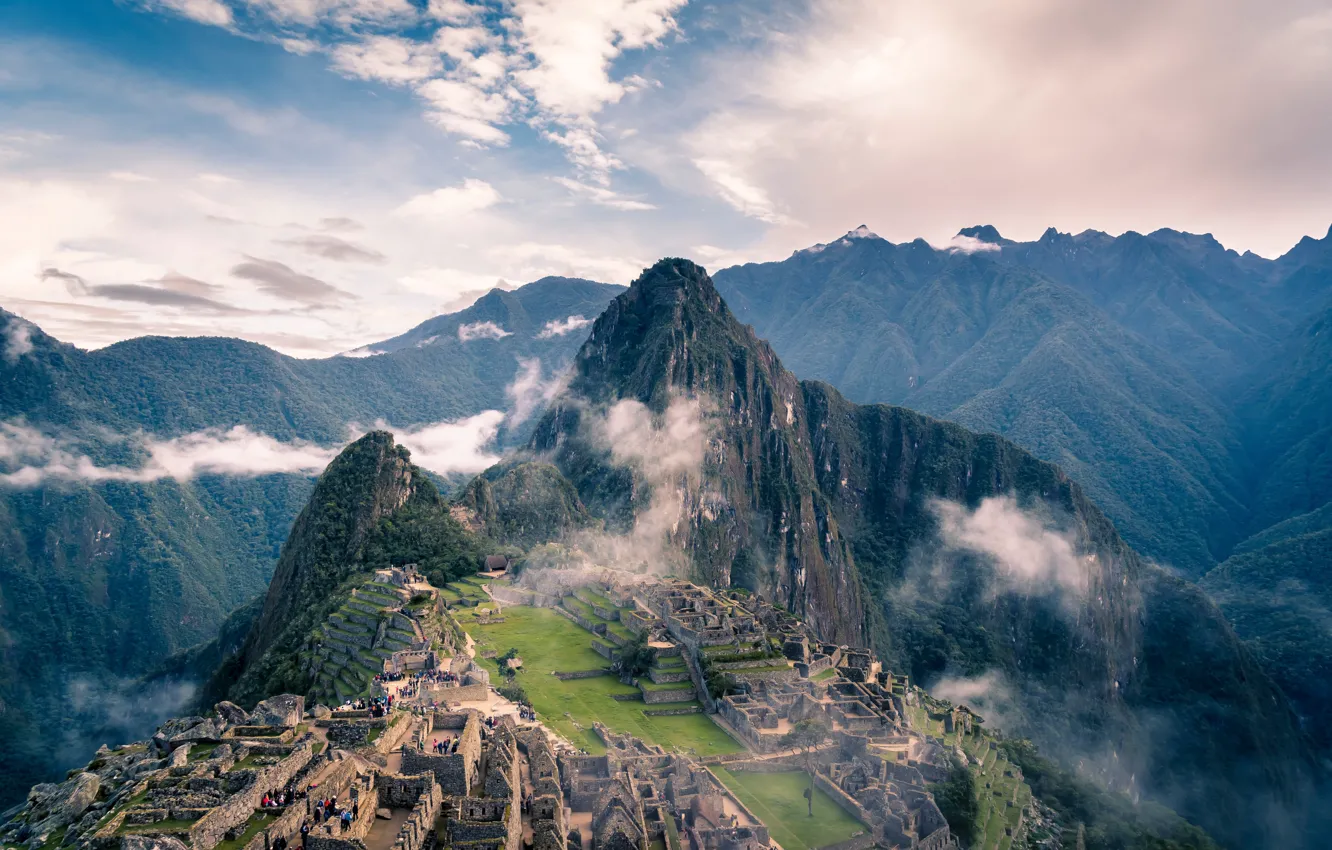 Photo wallpaper Mountains, The city, The ruins, Landscape, Peru, Machu Picchu