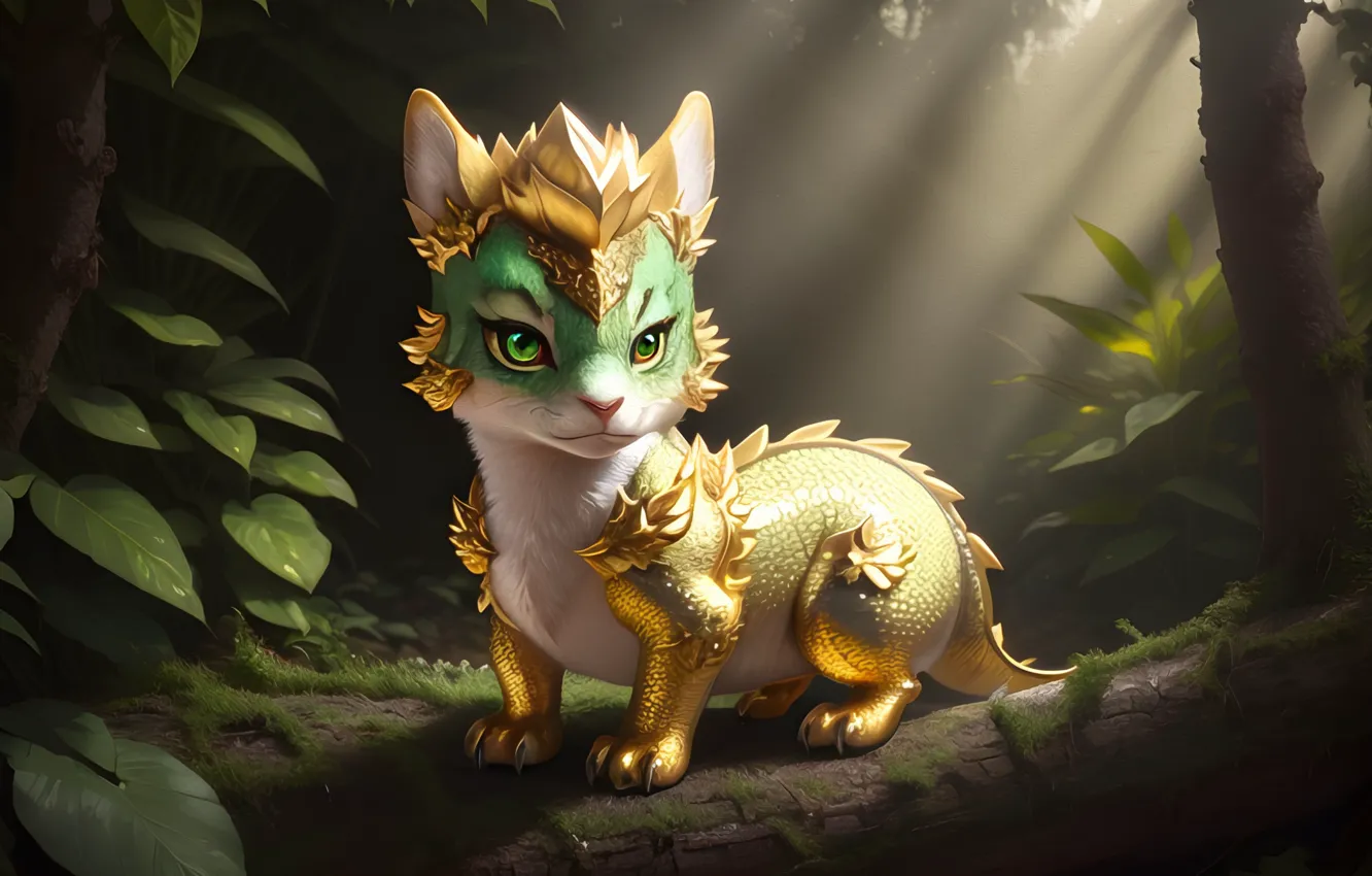Photo wallpaper look, face, nature, pose, dragon, gold, dragon, symbol of the year
