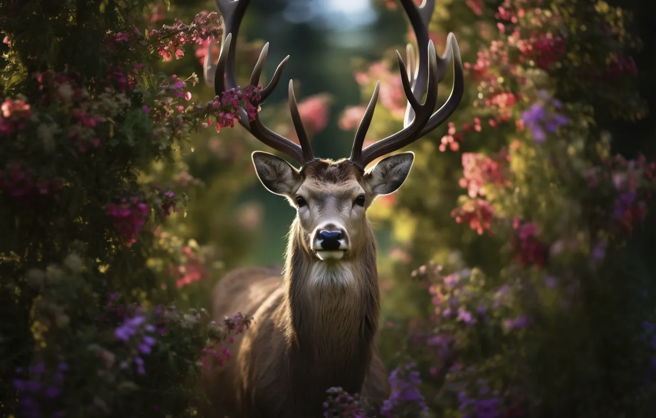 Photo wallpaper nature, deer, AI art, neural network