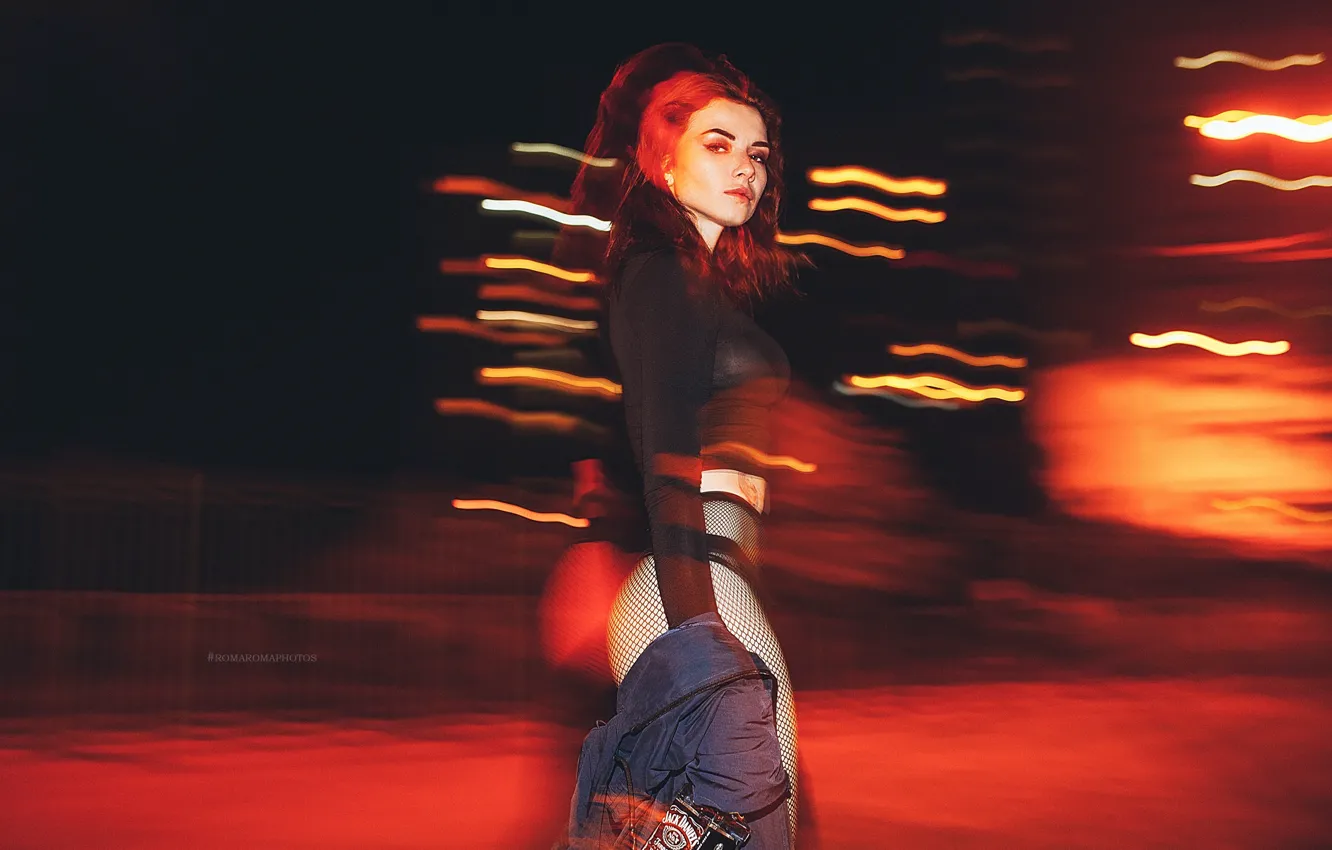 Photo wallpaper look, girl, lights, model, redhead, Jack Daniel's, Inga Lis, Inga Lis