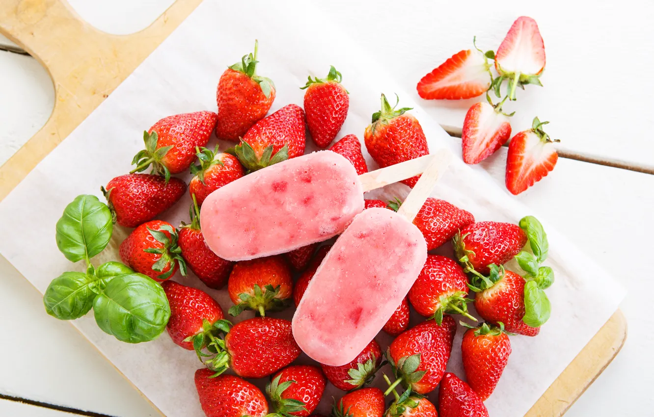 Photo wallpaper food, strawberry, ice cream, dessert, sweet