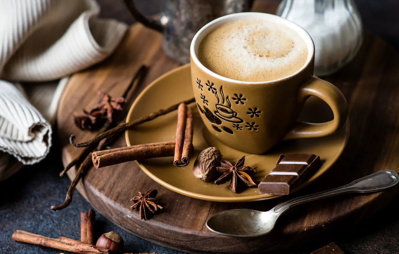 Photo wallpaper coffee, chocolate, cinnamon, carnation