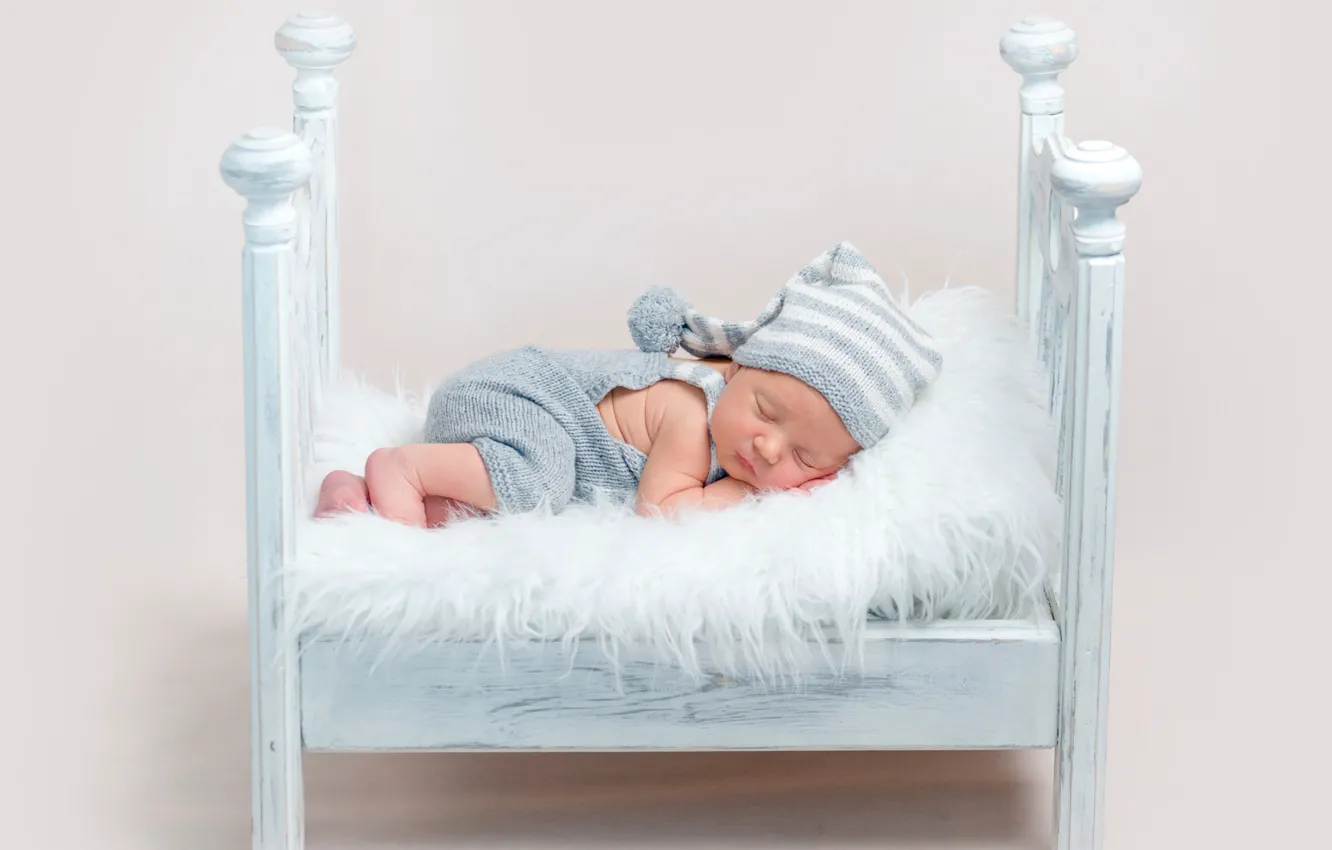 Photo wallpaper boy, baby, sleeping, cap, baby, cot